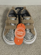 NWT Girls Silver Sparkle Casual Shoes by Wonder Nation - Toddler Size 8