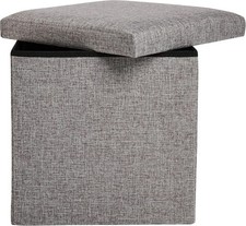 Compact Fold Away Storage Seat Cube Fabric Ottoman Home Decor Furniture