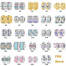 KUNSIR 2pcs 925 Sterling Silver Clip Lock Spacer Stopper Bead Charm For Bracelet