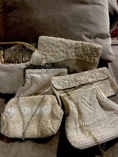 Evening Bags White Beaded Lot  7 