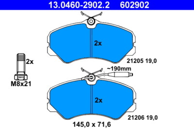 ATE 13.0460-2902.2 brake pad set, disc brake for Citroen, Fiat, Peugeot