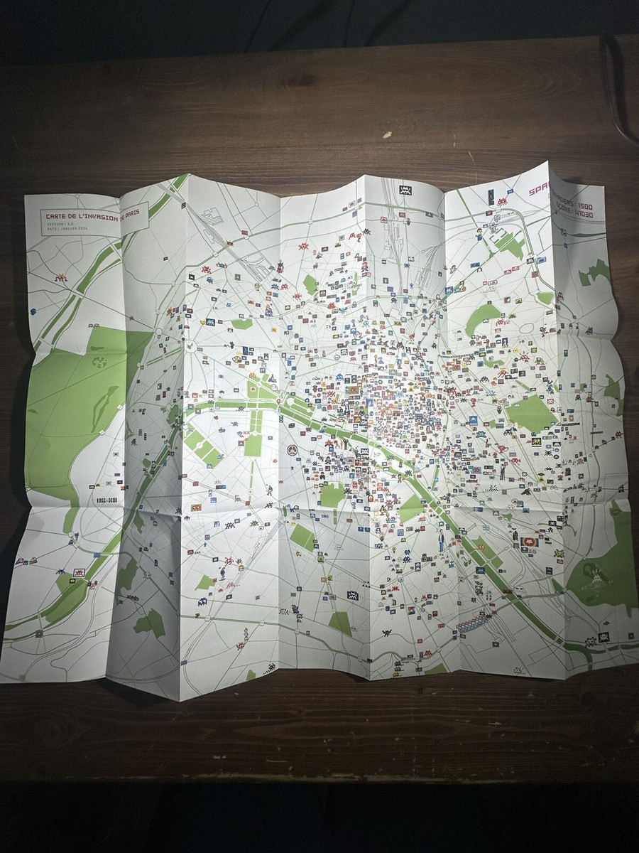 SPACE INVADER “Invasion De Paris 2024” 1500 Map ART PRINT Poster SPACE INVADER “Invasion De Paris 2024” 1500 Map ART PRINT Poster