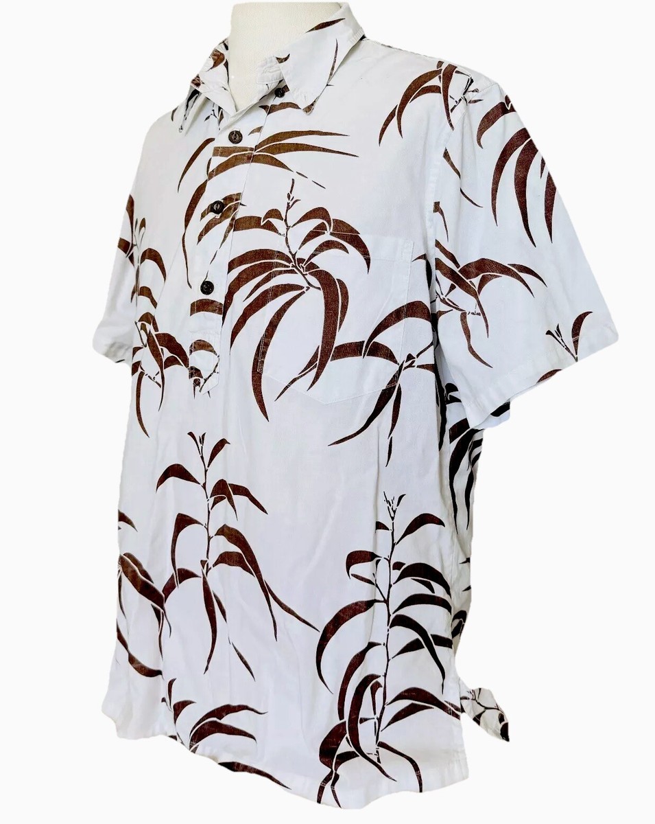 SIG ZANE HILO Brown Leaf Print Hawaiian Aloha Shirt Made In