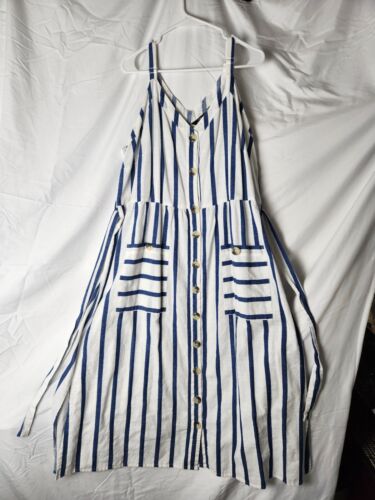 Mlle Gabrielle dress, Size 2x, Blue & White Stripes, 100% Cotton
