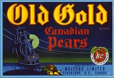 Old Gold Pear Crate Label - Walters Limited - Peachland B.C. - Canada