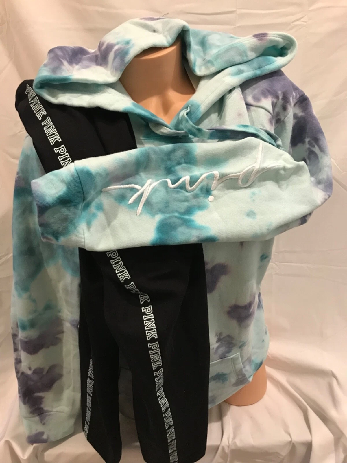 UNDERCOVER Victorias Secret rosa campus pullover felpa con cappuccio e leggings SET 2 PEZZI M XXL NUOVO CON ETICHETTE Tiedye