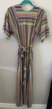 Vintage Miss Elaine Rainbow House Coat Robe Dress Sz Small Multi Color Rainbow