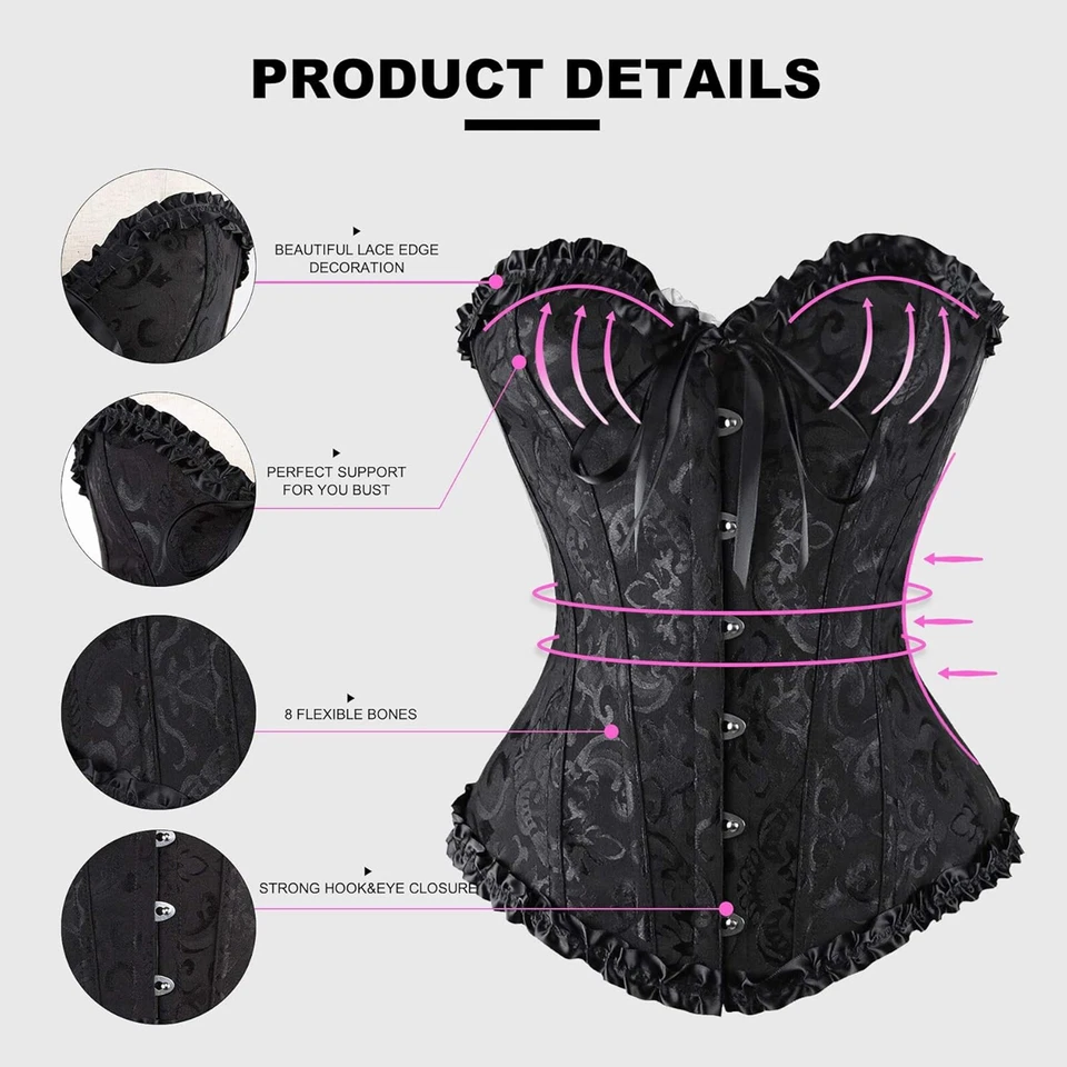 Mujeres Sobre busto Corsé Bustier Deshuesado Top Burlesque Cintura Ajustadora Lencería Foto 4 de 4