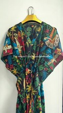 Indian Vintage 100% Cotton Long Beach Maxi Kaftan Dress One Size Caftan Kimono