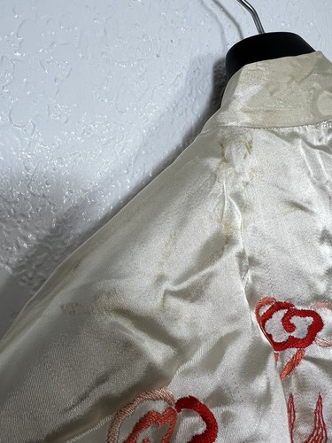Vintage 50s Authentic Silk Embroidered Japanese Kimono Long Robe Dragons Stitch - Picture 10 of 13