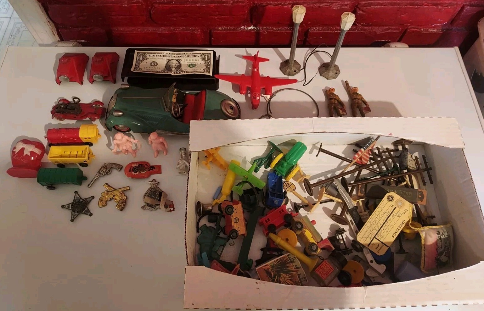 Antique Vintage Junk Drawer Lot Miscellaneous Toys Box Lionel Train