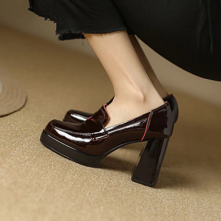 Женская мода патент квадратный носок платформе блок каблук скольжения на мокасинах туфли SUNS - Изображение 3 из 4