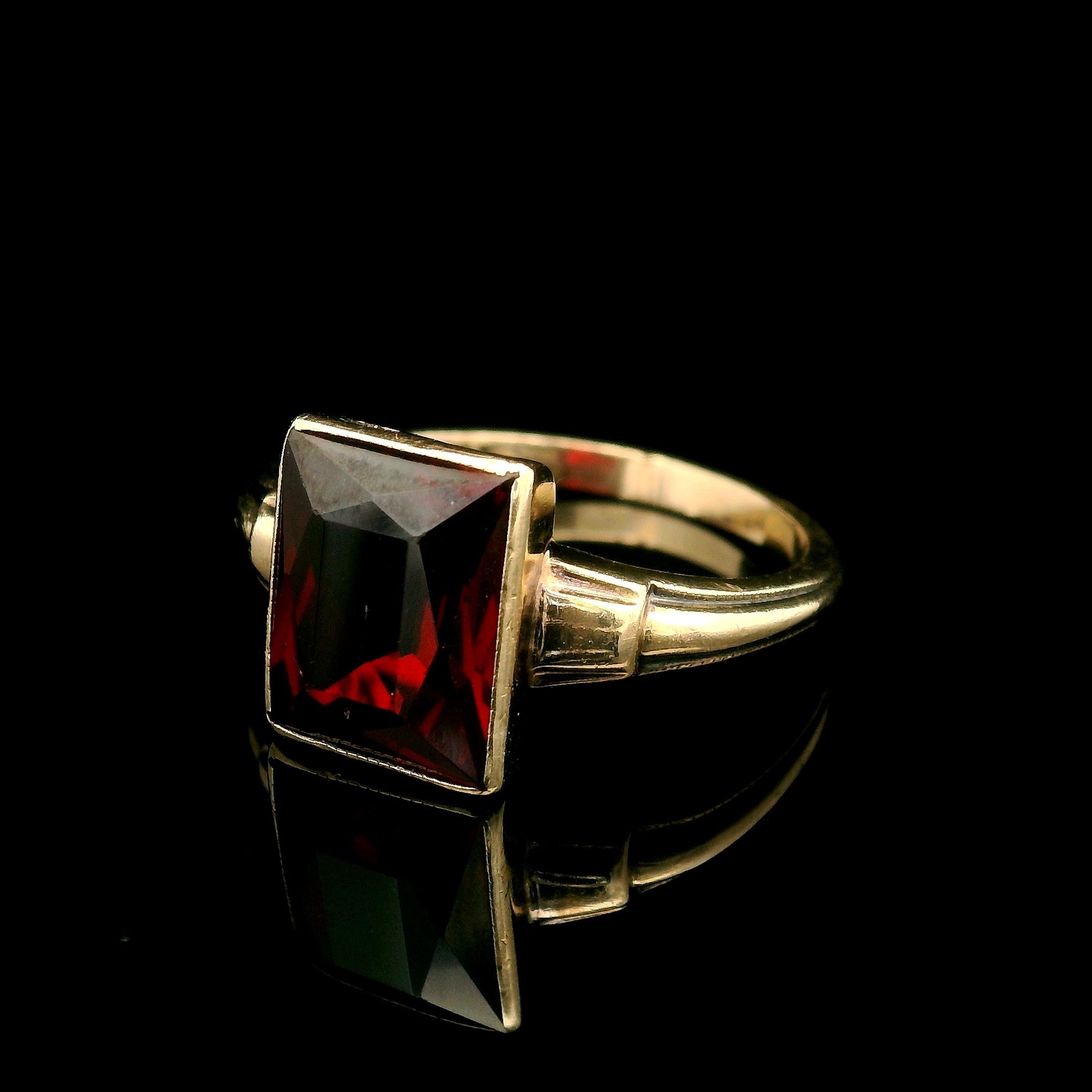 Antique 10k Yellow Gold Rectangular Synthetic Rub… - image 5