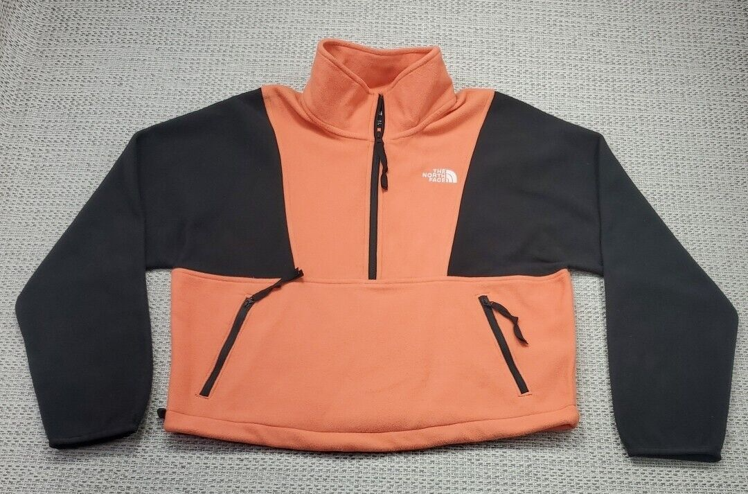 North Face Womens Medium Black Orange 1/2 Zip Pullover Fleece Color Block