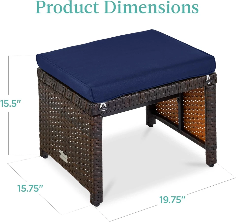 Set of 2 Wicker Ottomans, Multipurpose Outdoor Furniture for Patio, Backyard, Ad - Image 2 of 4