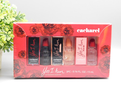 Cacharel Yes I Am 3 Pc Gift Set Eau De Parfum Spray 0.16 oz/ 5 ml New in Box