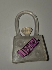 Barbie doll CLEAR purse W/ DIAMOND ON TOP AND PINK CELL PHONE W/ HANDLE