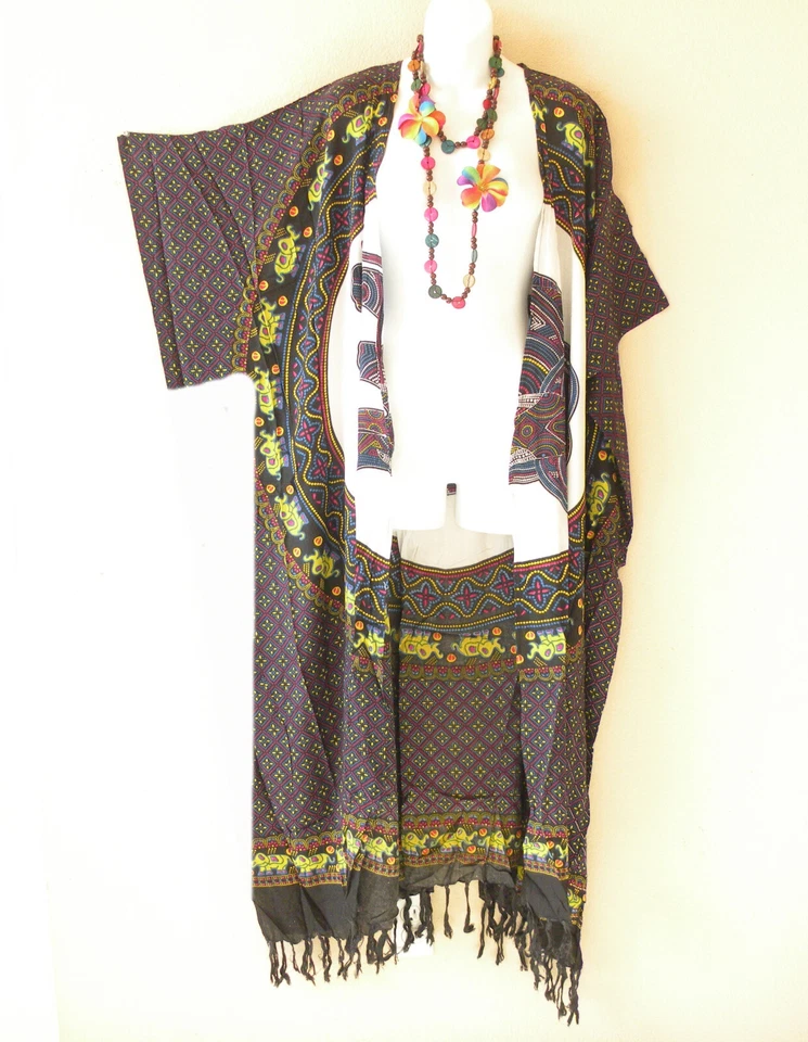 CG65 Elefante Kimono Cárdigan Plumero Abierto Plus Maxi Chaqueta Cubrir - hasta 5X