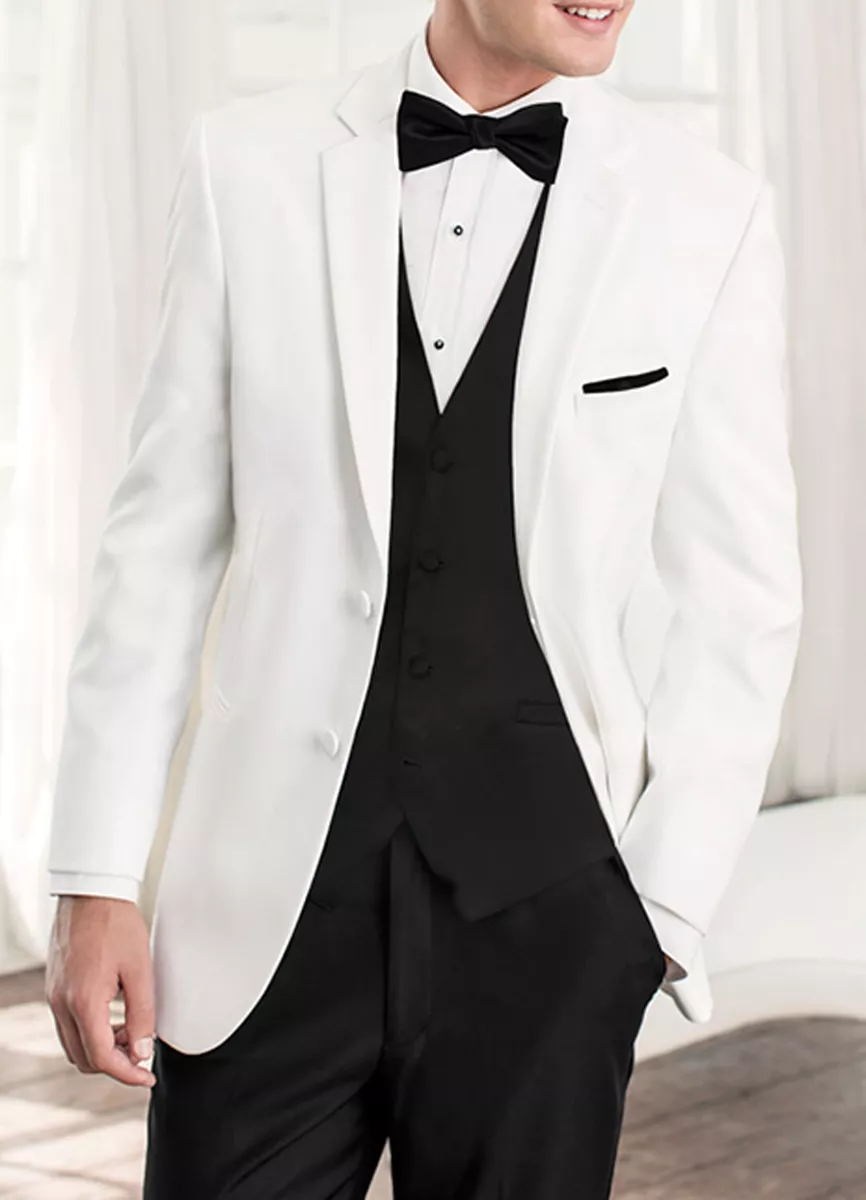 Men's White Tuxedo Jacket Two Button with Satin Notch Lapels Wedding Mason  Prom