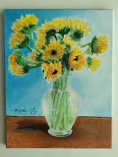 Original Acrylic Painting - Vase with Sunflowers by Kade Slayton