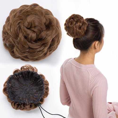 Clip in Messy Bun Hair Piece Scrunchie Updo Wrap Hair Extensions as Human Bun US - Picture 16 of 22