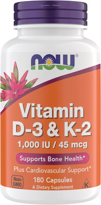 Now Supplements Vitamin D3 K2, 1,000 IU/45 Mcg, Cardiovascular Support, Supports