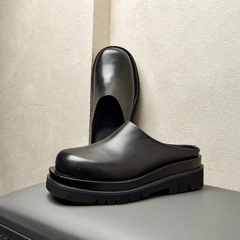 SAOLA Pantofole da uomo suola spessa punta chiusa tacco 6 cm pelle scarpe slip on