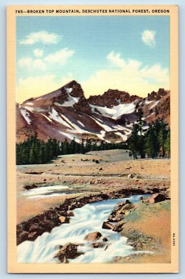 Deschutes Oregon OR Postcard Broken Top Mountain National Forest c1940 Vintage
