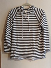 Motherhood Maternity Gray and White stripped hoodie, Front Pocket, Size Small