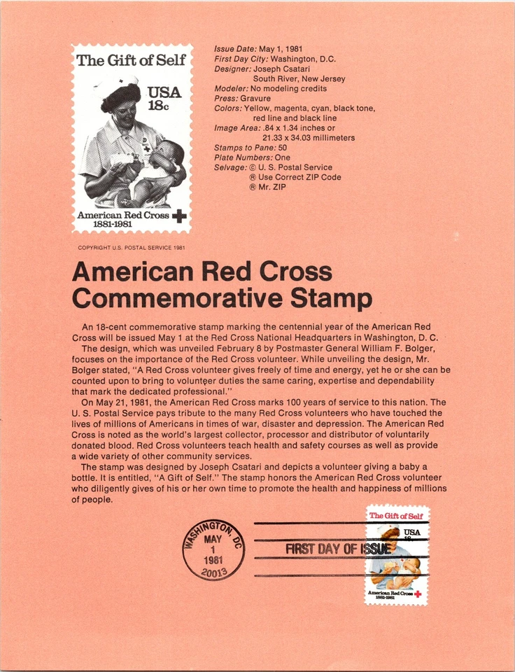 USPS FDC First Day Cover Souvenir Sheet American Red Cross Scott #1910 - Image 2 of 2