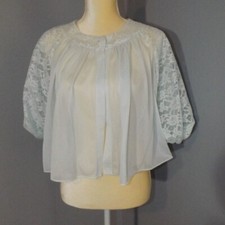 Vintage Vanity Fair Baby Blue Bed Jacket Size Small With lace Sleeves