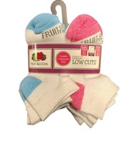 NWT Fruit Of The Loom Girls Low Cut Socks 10 Pairs Small 6-10.5 Durable Cushione