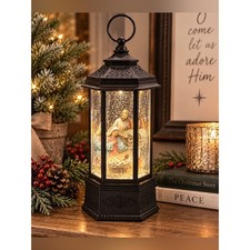 Christmas Nativity Lighted Lantern Water Glitter Snow Globe Decor