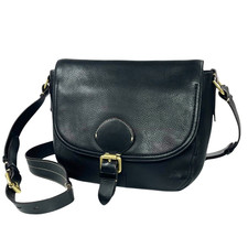 COLE HAAN Black Pebbled Leather Flap Shoulder Handbag Messenger Bag