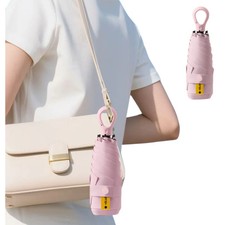 Mini Folding 5-Fold Compact Umbrella with Carabiner Ring Portable Anti