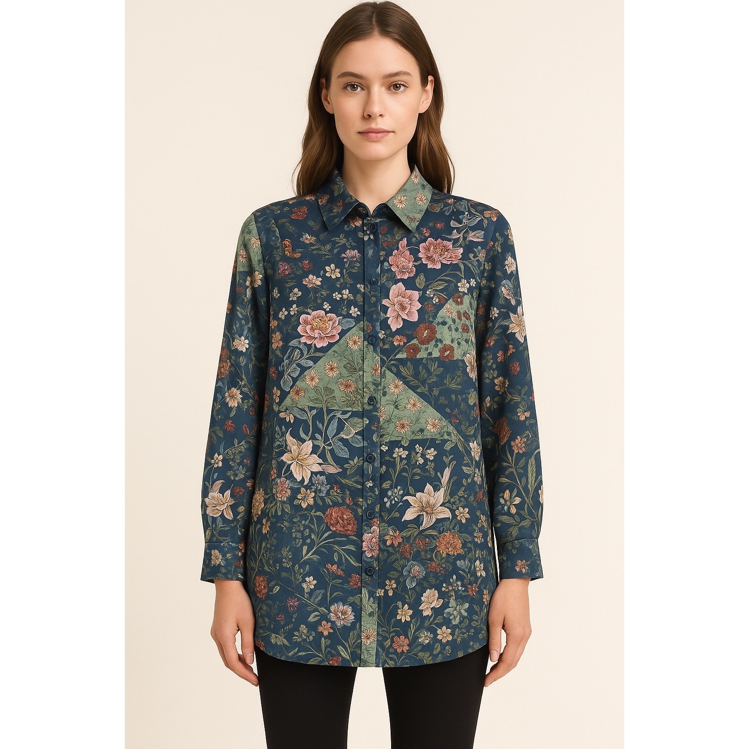 Zara Floral Patchwork Print Button Down Long Slee… - image 1