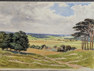 70er Jahre Original Aquarell Gemälde ländliche Landschaft signiert von W Allbeury