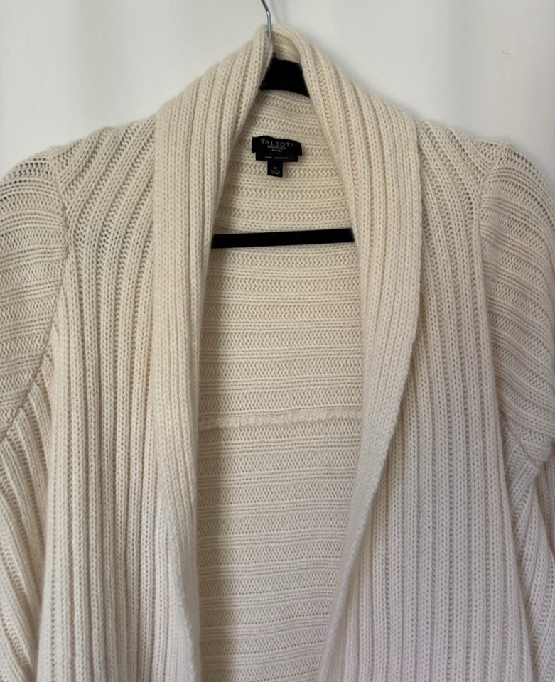 Cárdigan Suéter de Cachemira Talbots Tejido Medio Acanalado Frente Abierto Suave Cálido Crema Foto 2 de 4
