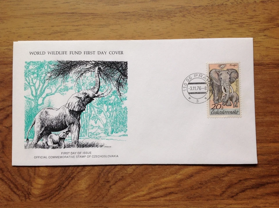 1976  WWF  Elephant  First Day Cover , Prague  pmk with insert. Free UK P&P - Image 3 of 3