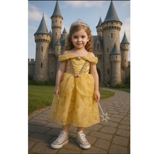 Disney Belle Princess Dress Halloween Costume Gold Roses Sequin Size 7/8 Girls