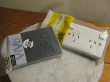 2 x HPM 10A Grey Matt & White Horizontal Double Powerpoints (NEW / Sealed)