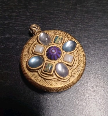 Vintage Faux Pocket Watch Charm Gold Tone With Rhinestones