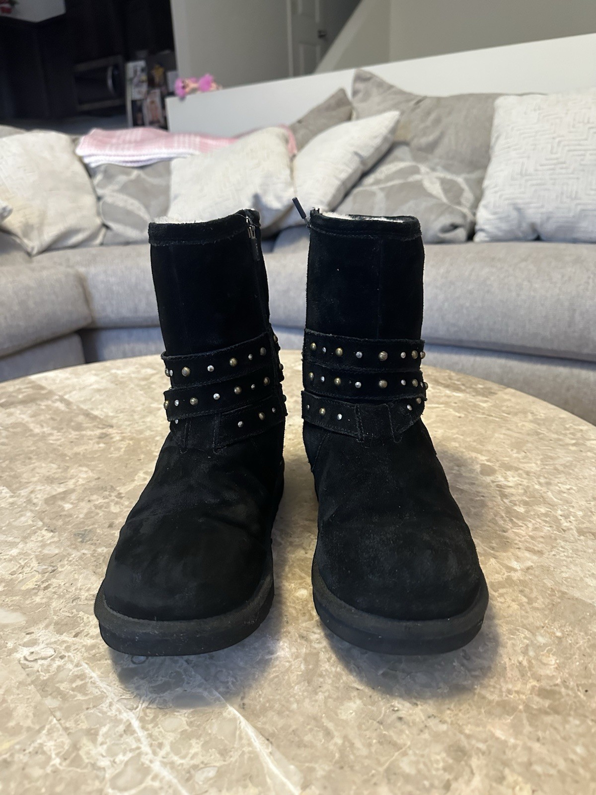 Ugg Black Suede Clovis Shearling Studded Side Zip… - image 2