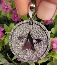 FINE 3.Ct Round Cut Moissanite Customize Medallion Pendant 14K White Gold Plated