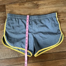 80s VTG Jantzen Men's 34 USA Running Shorts Blue Yellow Trim Nylon Lined 201014