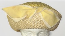 Vtg Hat Mr John Jr. Straw Yellow White Ribbon 60 s 70 s Mod Church Sunday Best