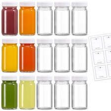 15-Pack 2 Oz Glass Shot Bottles with Lids and Labels Leakproof Travel Jars New