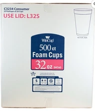 WinCup Foam Drink Cups, White – 32 oz (500 COUNT)