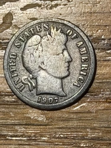 1907-S Barber Dime!  Toned VG++