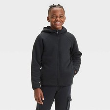 Boys' High Pile Fleece Full Zip Hooded Sweatshirt - All in Motion  Black Size 14
